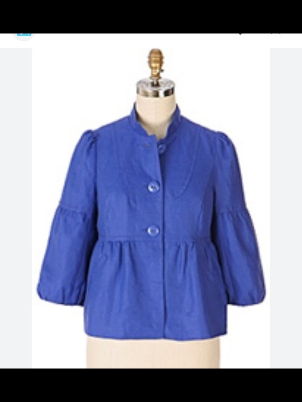 NWT Anthropologie elevenses Cobalt Blue Linen Puff-Sleeve Button Jacket